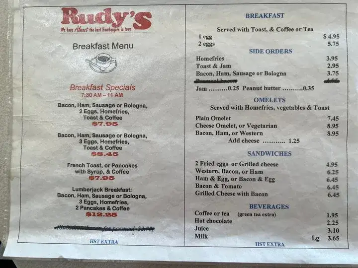Rudy's Breakfast Hours, Menu & Prices