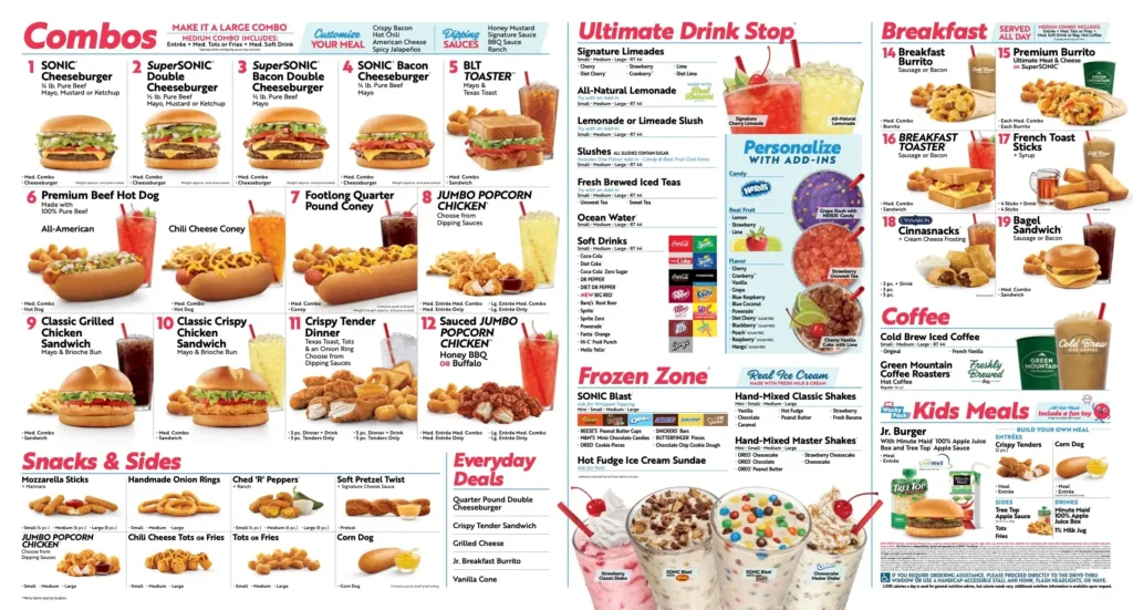 Sonic Lunch Hours of Operation with Menu and Prices