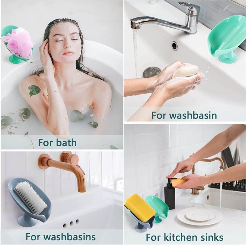 2pcs Bathroom Soap Dish Holder Set - Shower Rack, Silicone