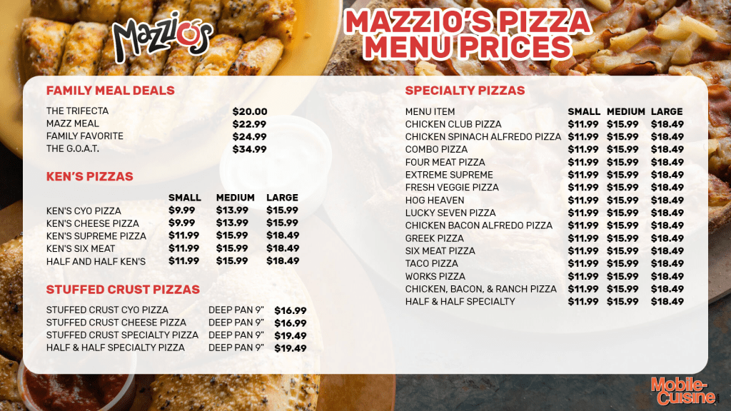 Mazzio's Lunch Buffet Hours|Menu and Prices In 2024